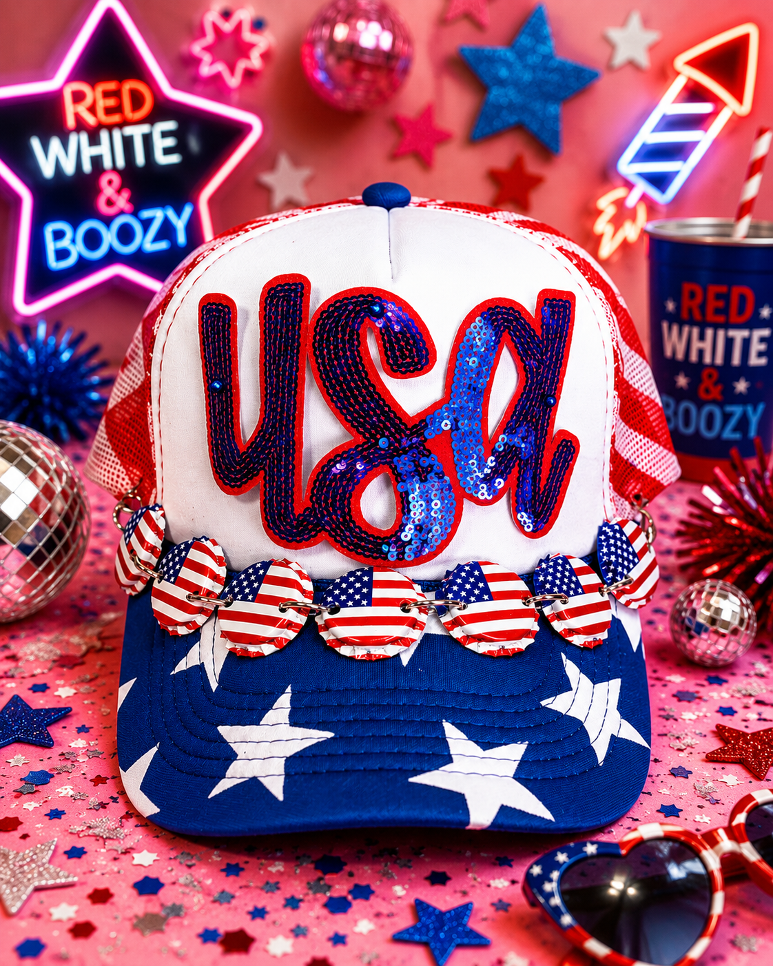 USA Sequin Patriotic Trucker Hat 🇺🇸✨