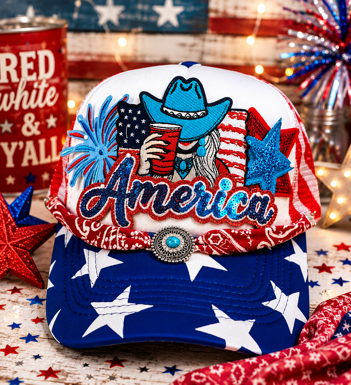 America Cowgirl Trucker Hat πΊπΈππ€