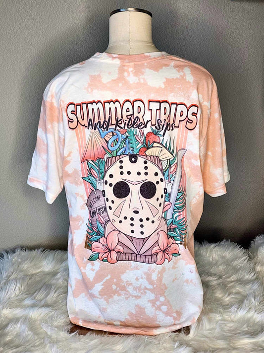 Summer Trips & Killer Sips Bleached - T-Shirt