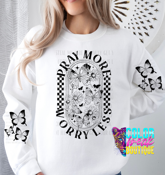 Black Pray More Worry Less Butterflies - Sweatshirt
