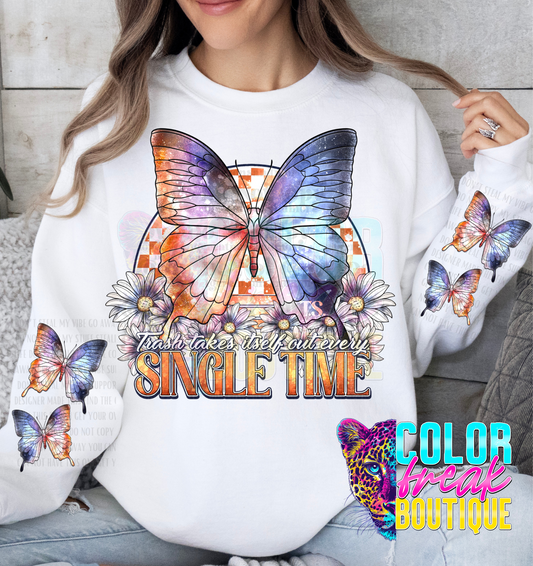 Trash Takes Itself Out Sweatshirt - Orange Checker