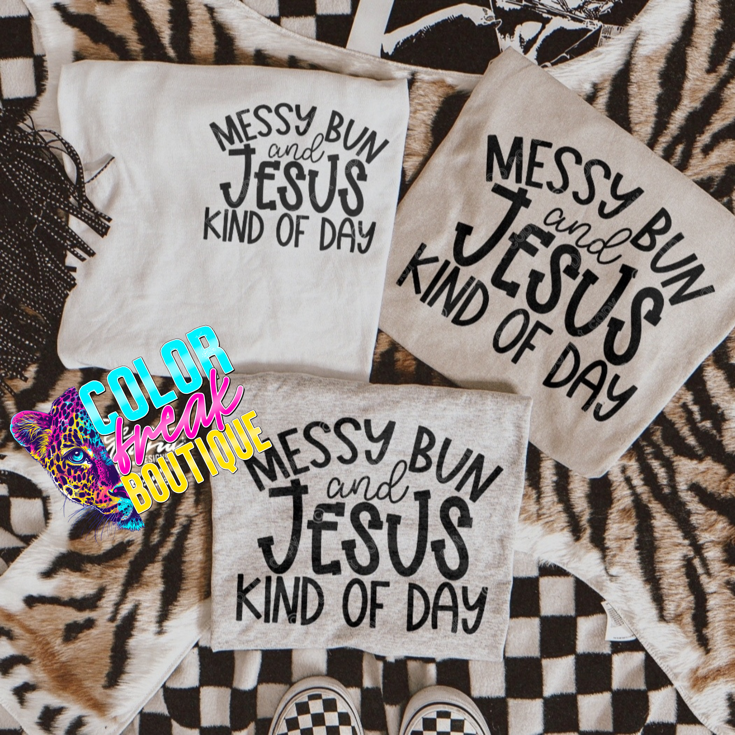 Messy Bun and Jesus Tee