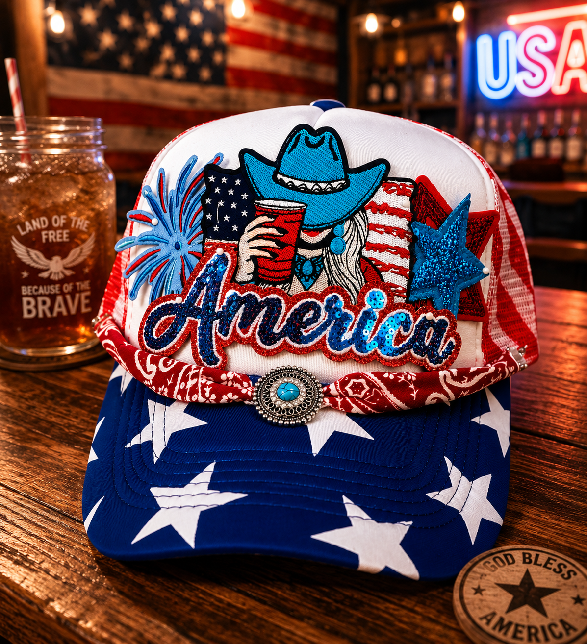 America Cowgirl Trucker Hat 🇺🇸💙🤠