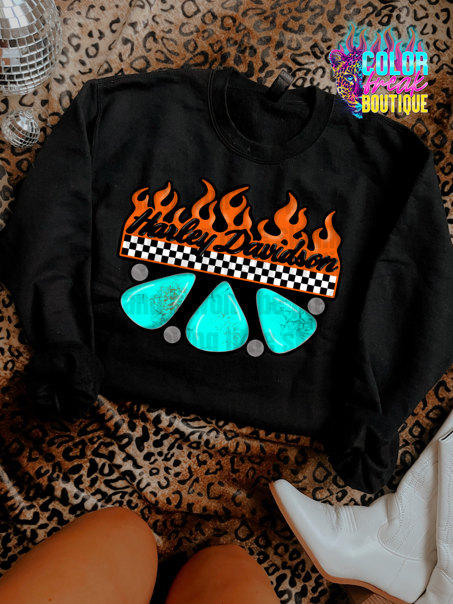 HD Biker Flame Turquoise Sweatshirt