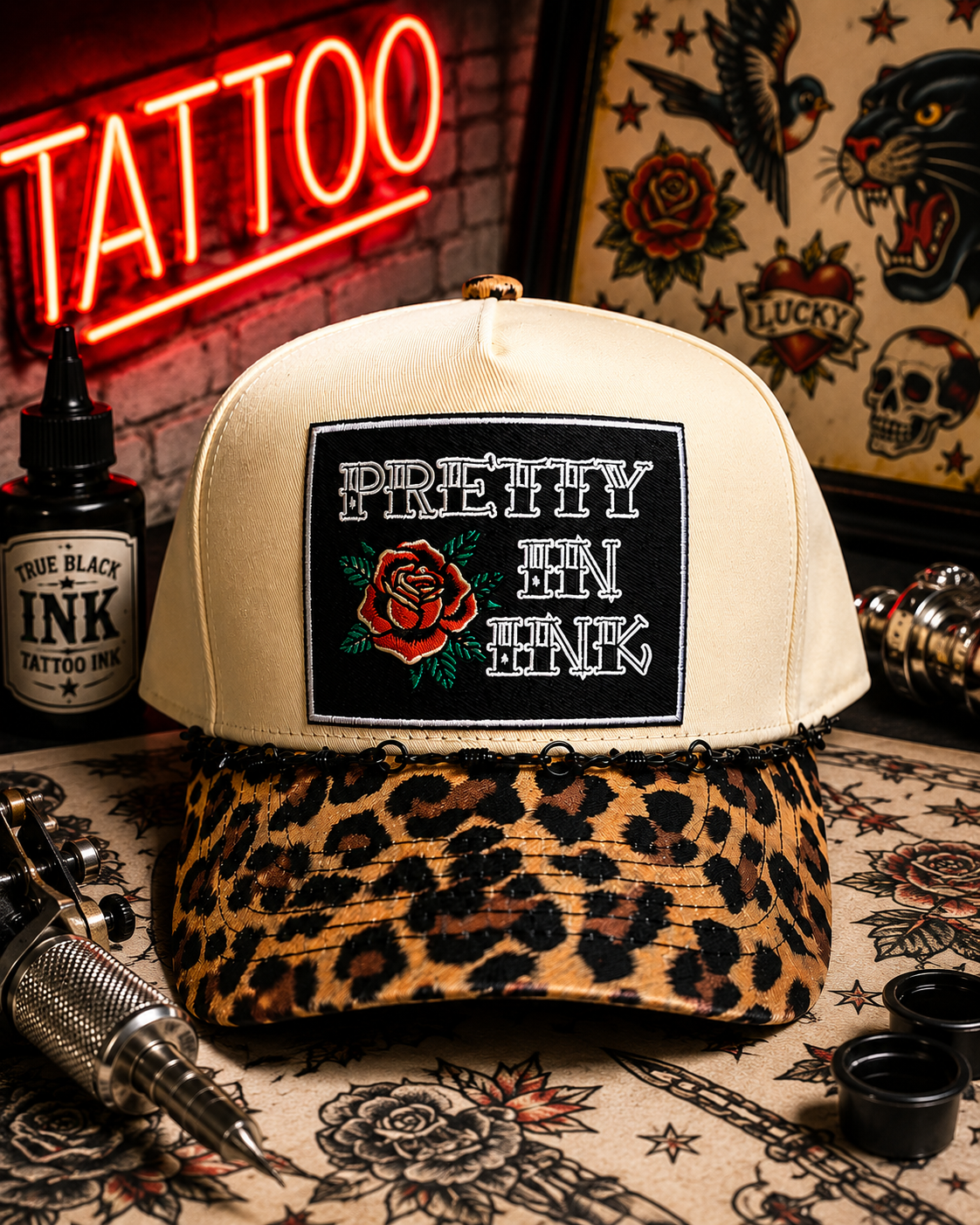 Pretty In Ink Canvas Trucker Hat 🖤🌹
