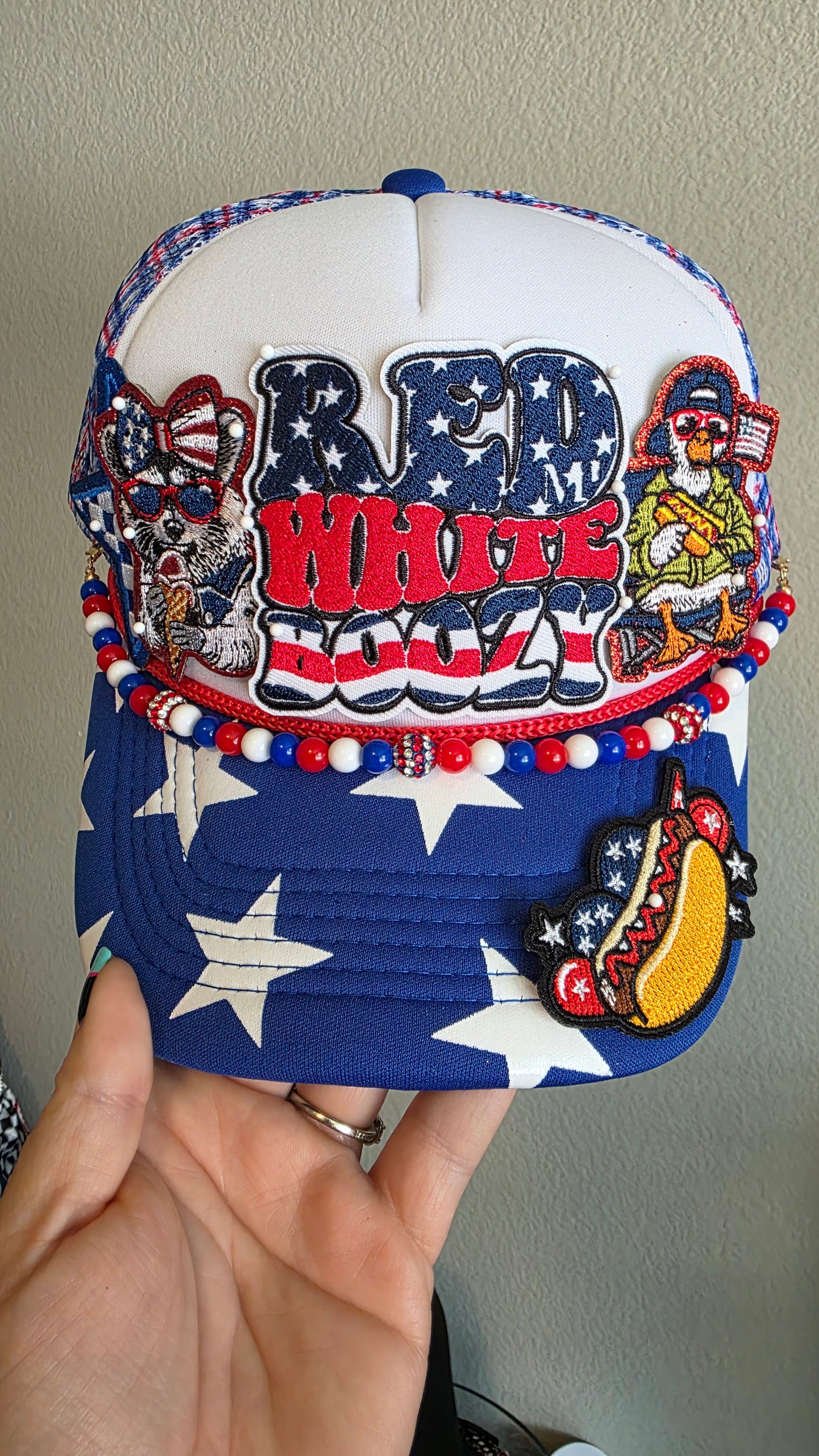 Red, White & Boozy Patriotic Trucker Hat 🇺🇸🍻🌭✨